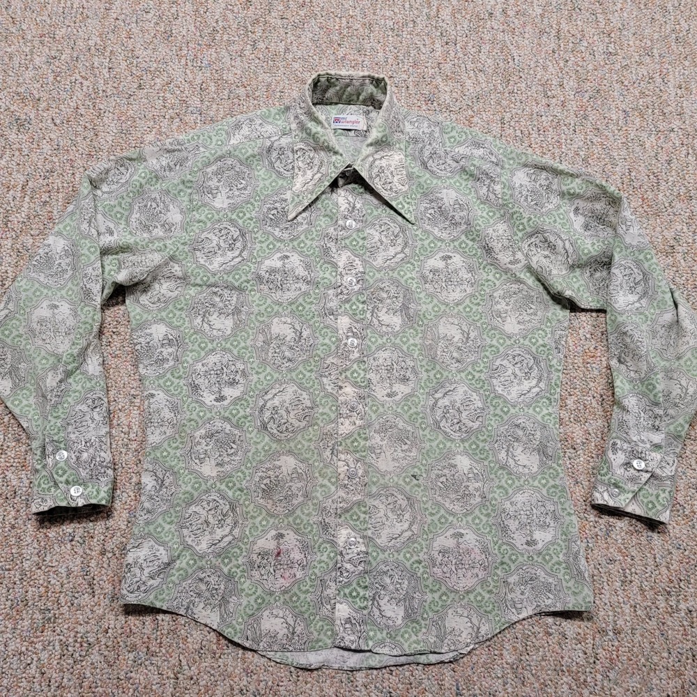Vintage Mr Wrangler Shirt Mens Large AOP Toile Print 70s Dagger Collar Button Up